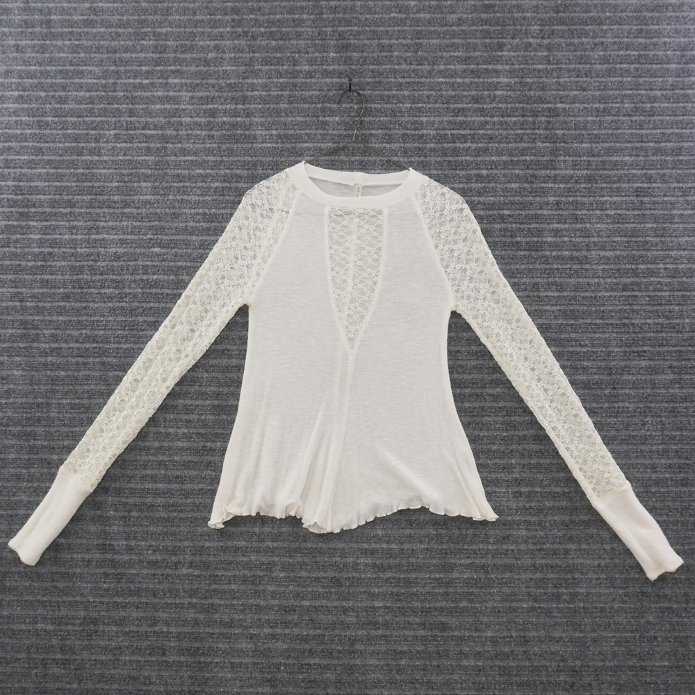 Free People Intimately Top Women XS Ivory Lace Long Sleeve Sheer Knit